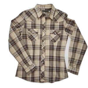 Roper Western Plaid Embroidered Button Down Shirt Size XS